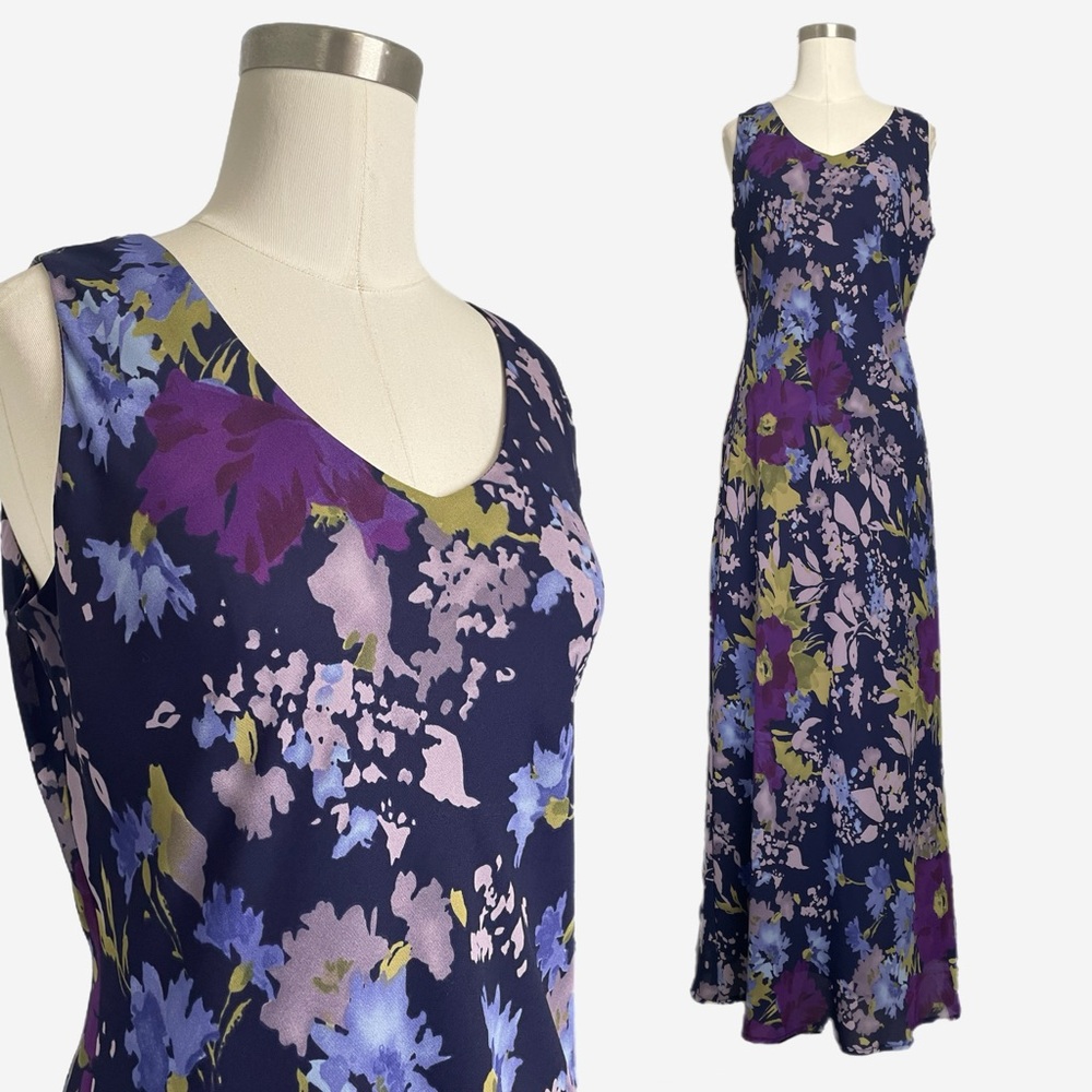 Vintage Y2K CDC Purple multicolor floral v-neck maxi dress feminine whimsical M